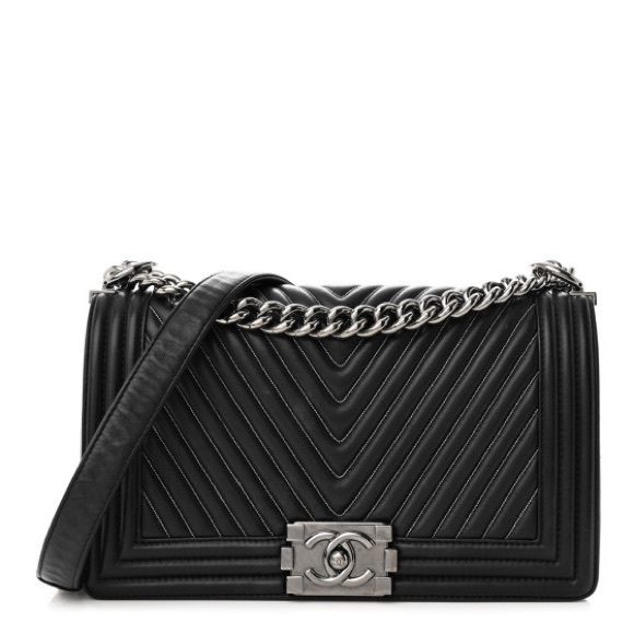Calfskin Chevron Quilted Medium Chain Boy Flap Black - Picture 5 of 15
